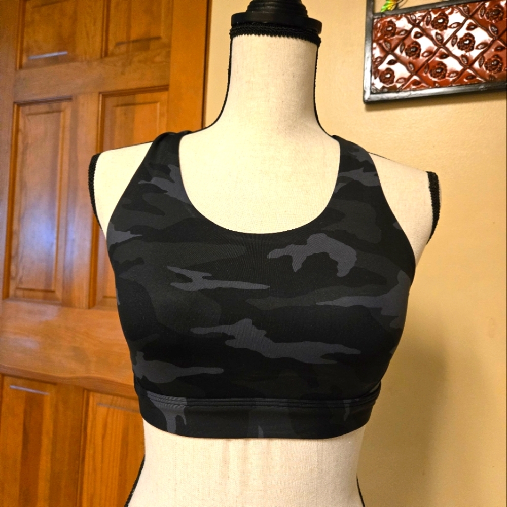 Athleta Black and Gray Sports Bra with Racerback Design